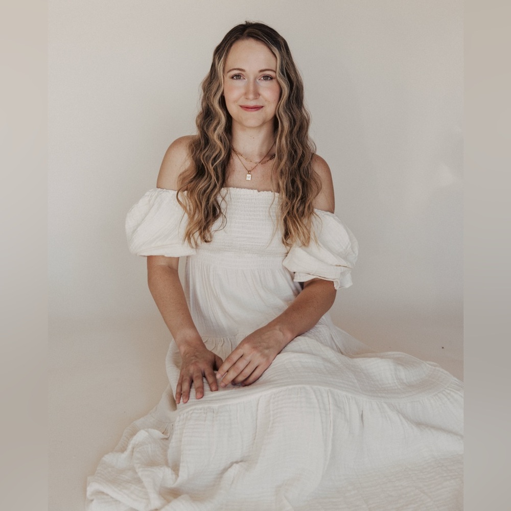 Puff sleeve muslin dress cream